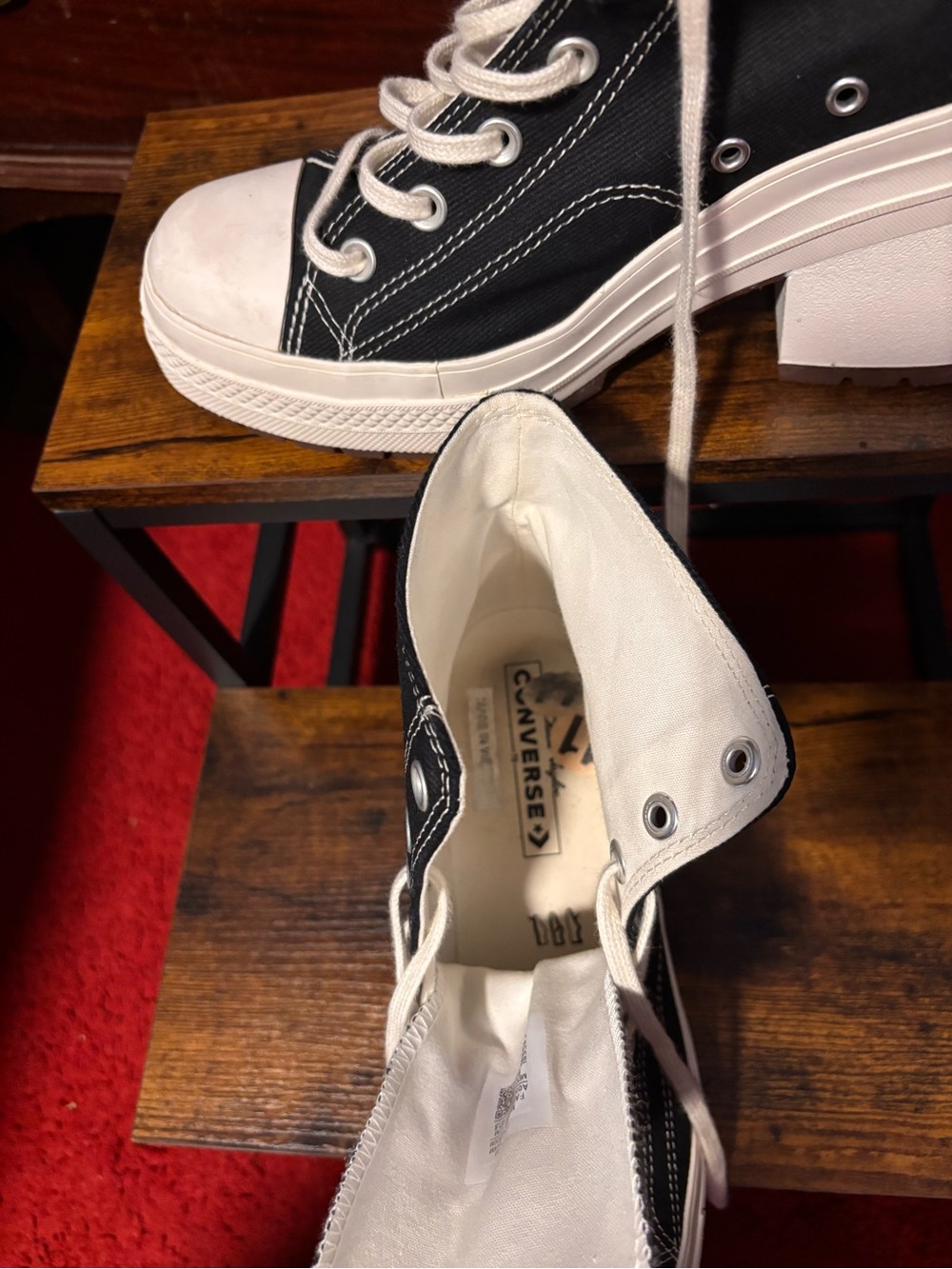 Converse Black and White Platform High-Top Sneakers - Picture 3 of 5